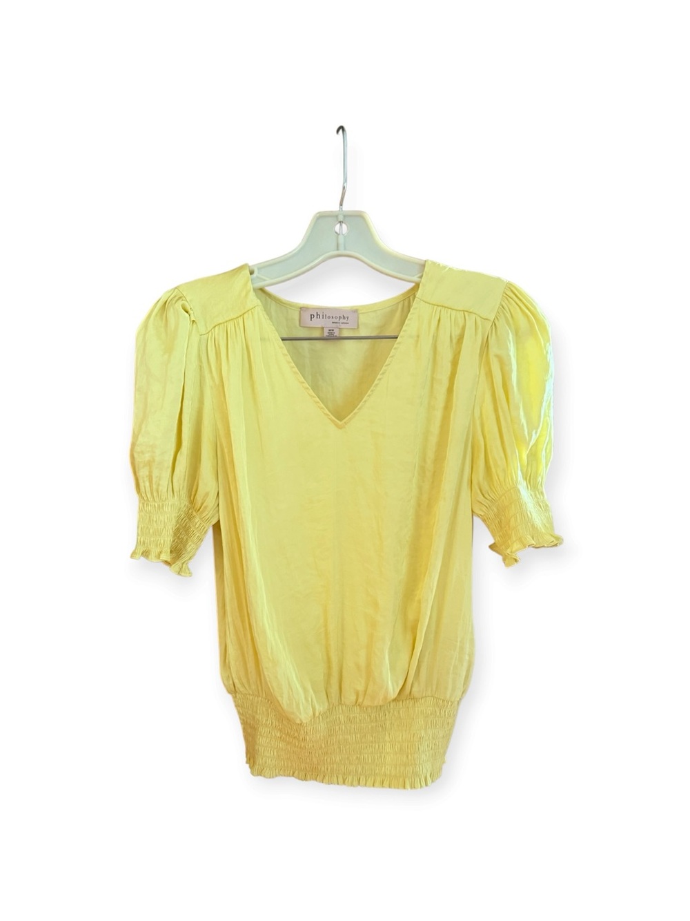 Philosophy Republic Lemon Yellow V-Neck Puff Sleeve Blouse